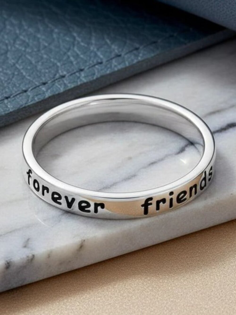 Best Friends Forever BFF Ring 2.7 mm Band 925 Sterling Silver Friendship Ring - Picture 11 of 14